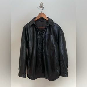 Black Faux Leather Oversized Jacket - Stradivarius